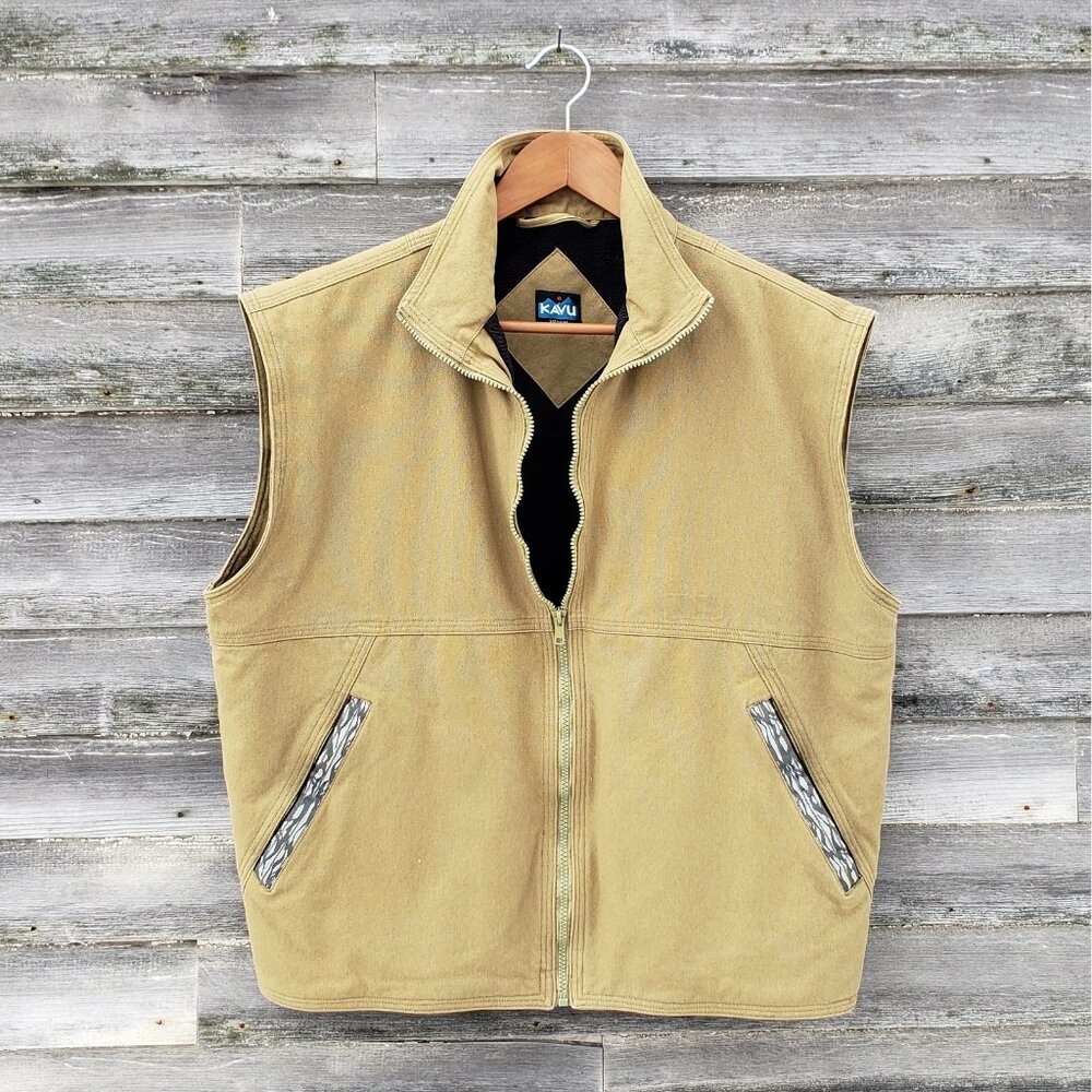 KAVU men's vest, heavy cotton canvas with fleece lining, men's M vintage style